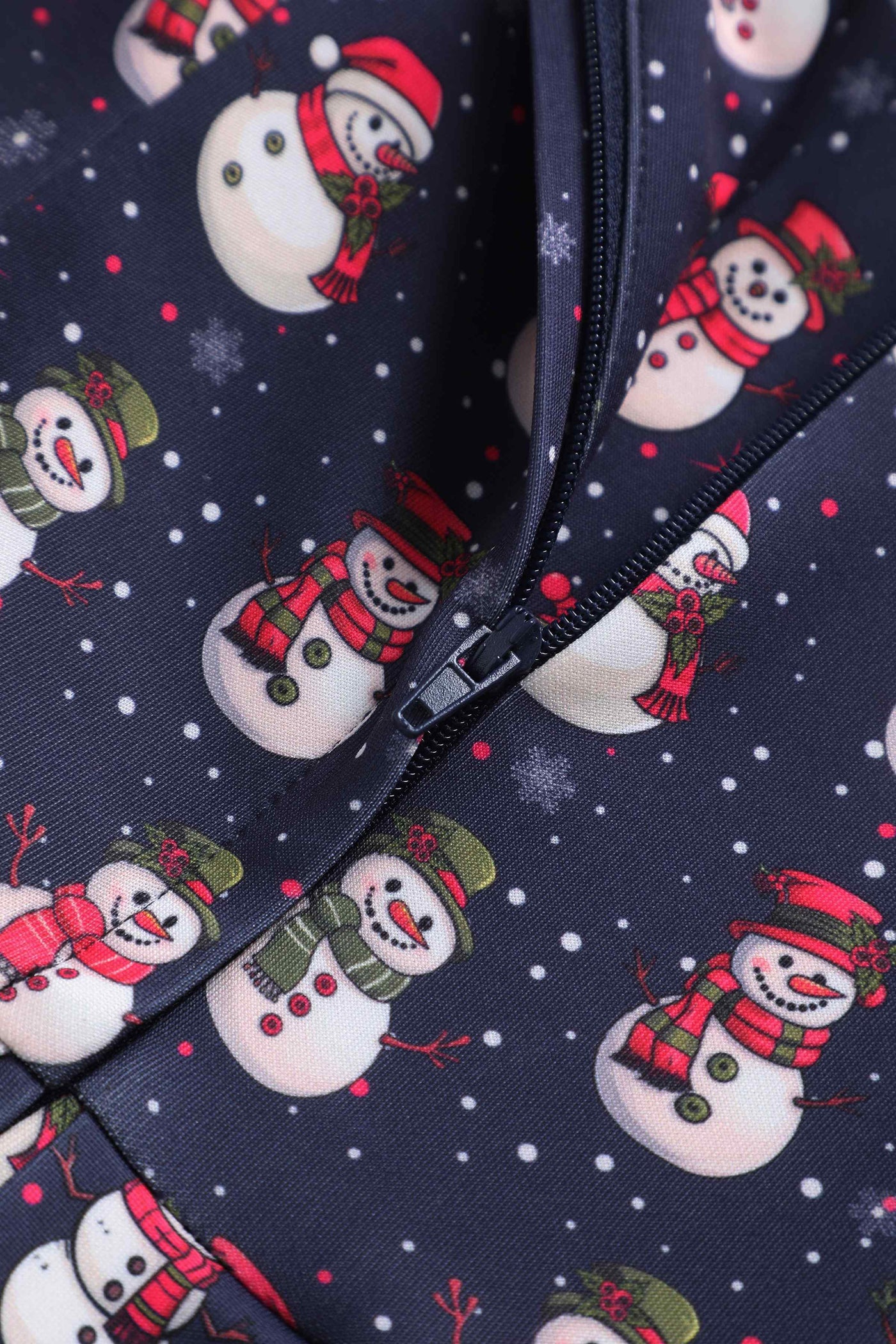 Close up view of Snowman Purple Circle Dress