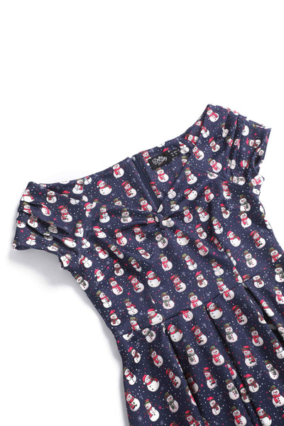 Close up view of Snowman Purple Circle Dress
