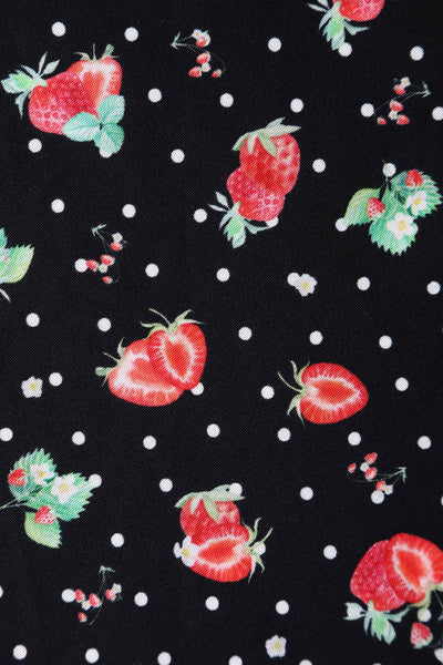 Close up View of Strawberry Pleated Bust Dress in black