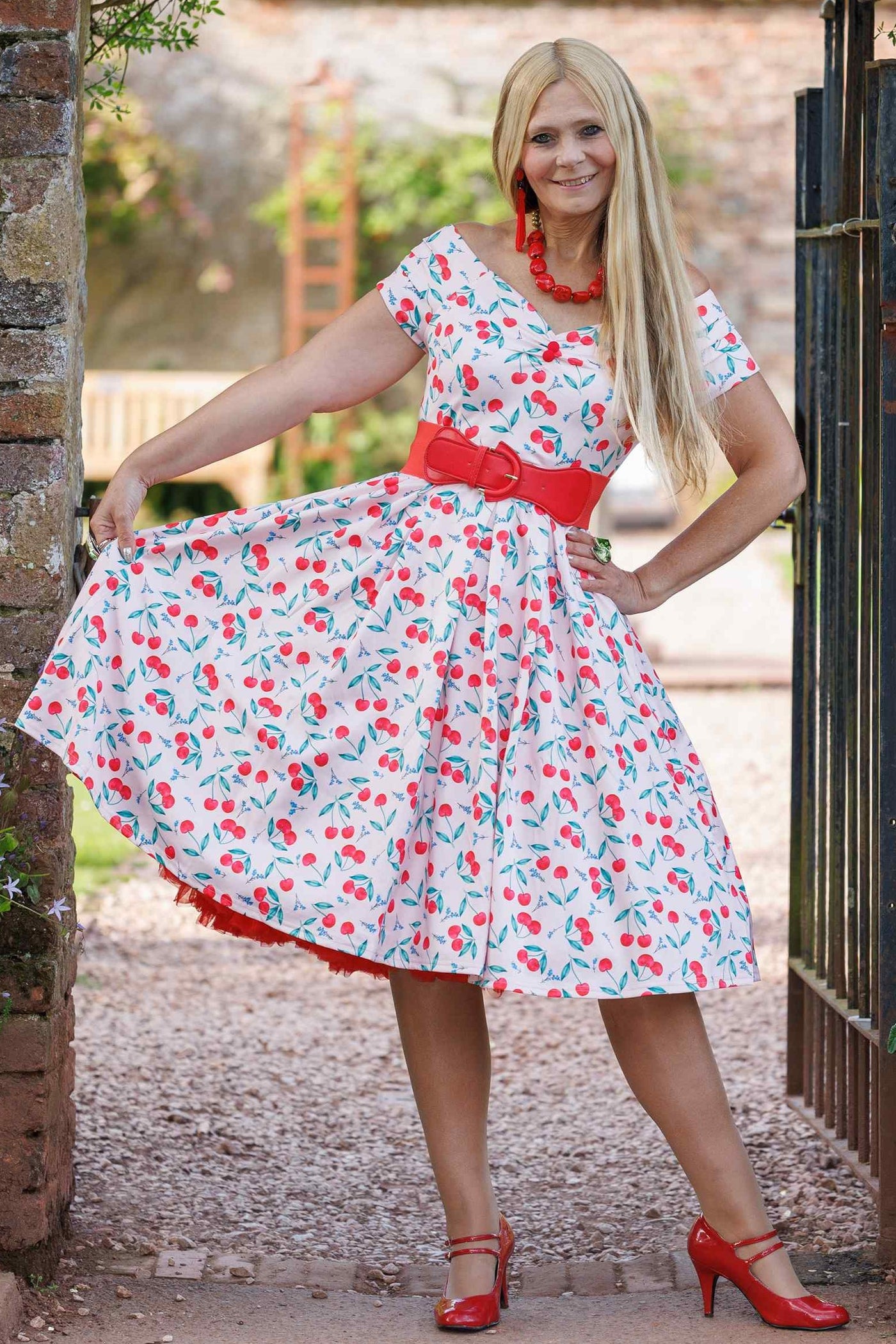 Cherry Pink Off Shoulder Dress