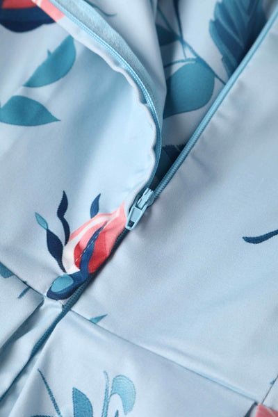 Close up view of Summer Rose Off Shoulder Dress In Light Blue