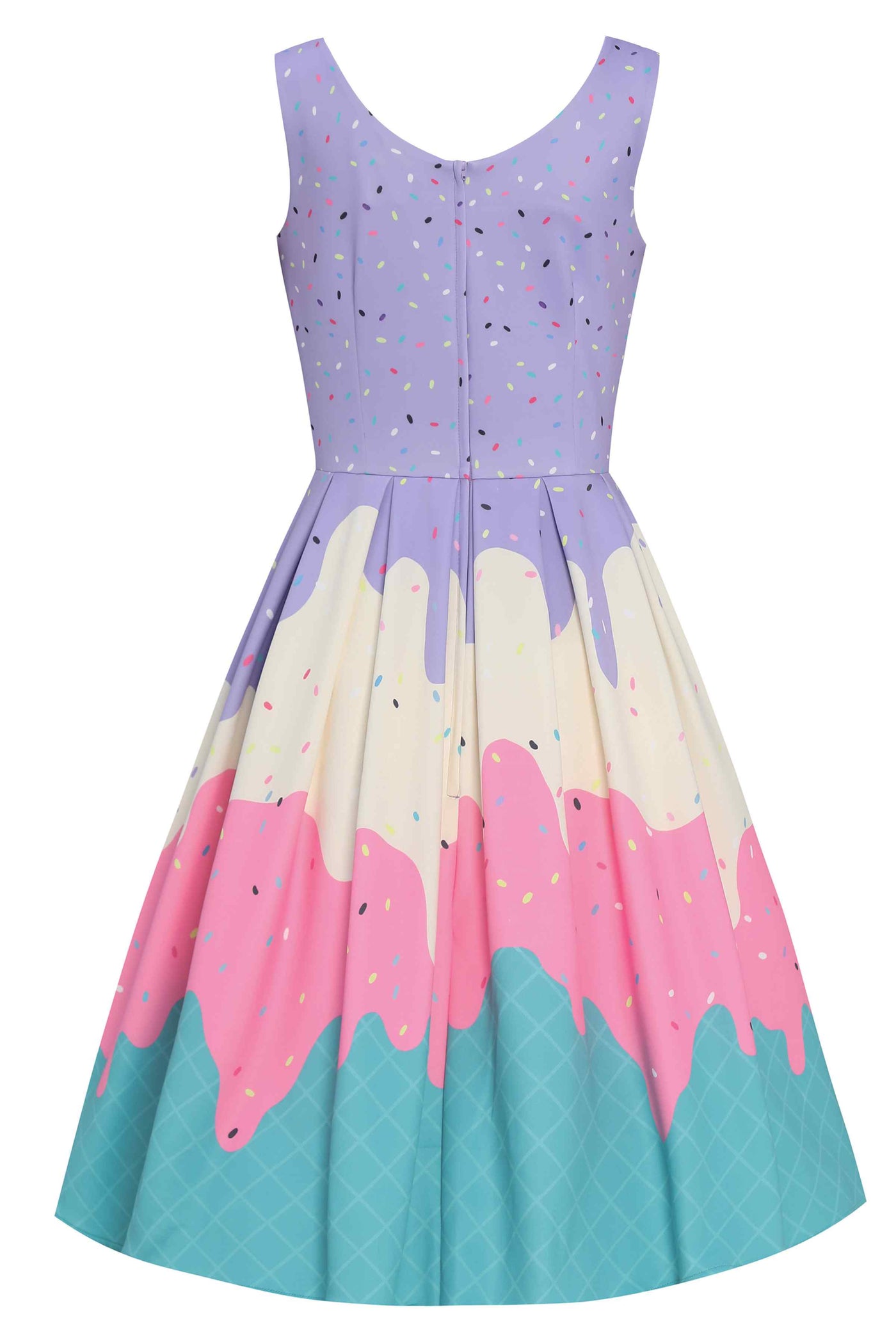Back view of Summer Sprinkles Ice Cream Cone Swing Dress