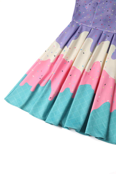 Close up view of Summer Sprinkles Ice Cream Cone Swing Dress