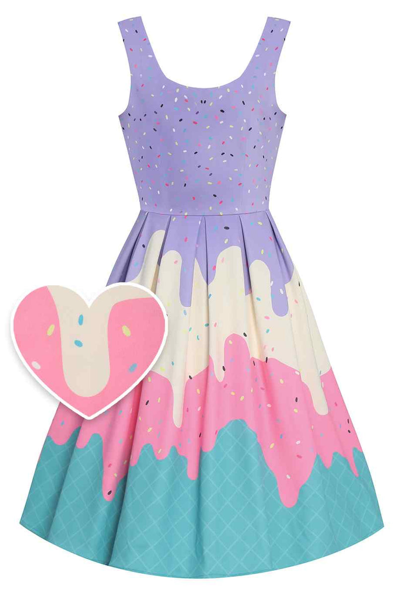 Front view of Summer Sprinkles Ice Cream Cone Swing Dress