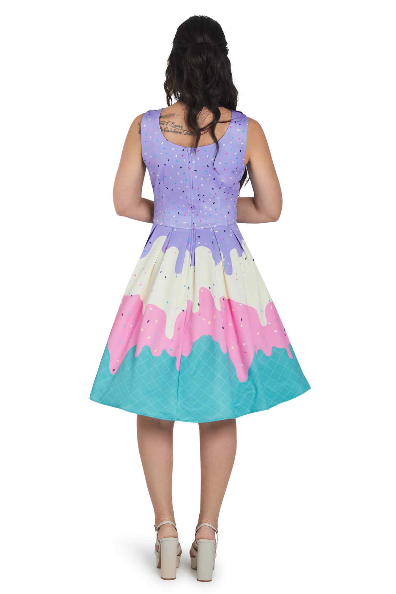 Model wearing Summer Sprinkles Ice Cream Cone Swing Dress