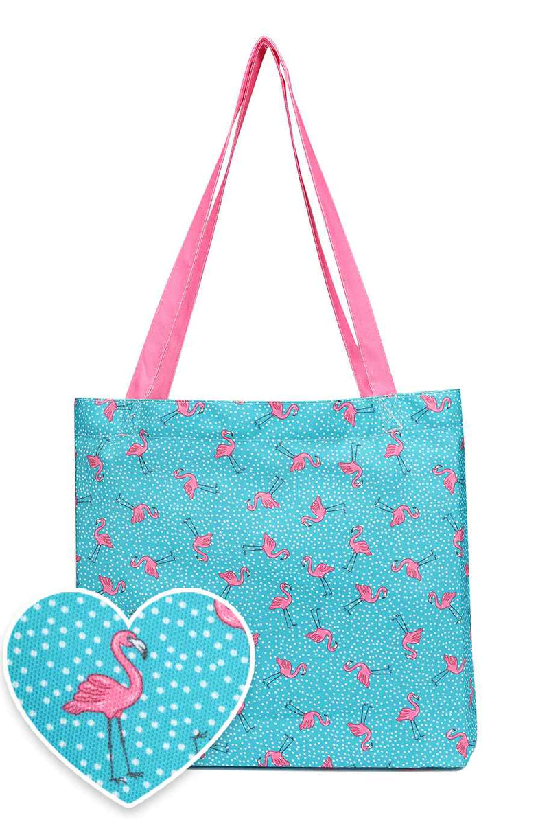 Turquoise Blue Flamingo Print Beach Tote Bag