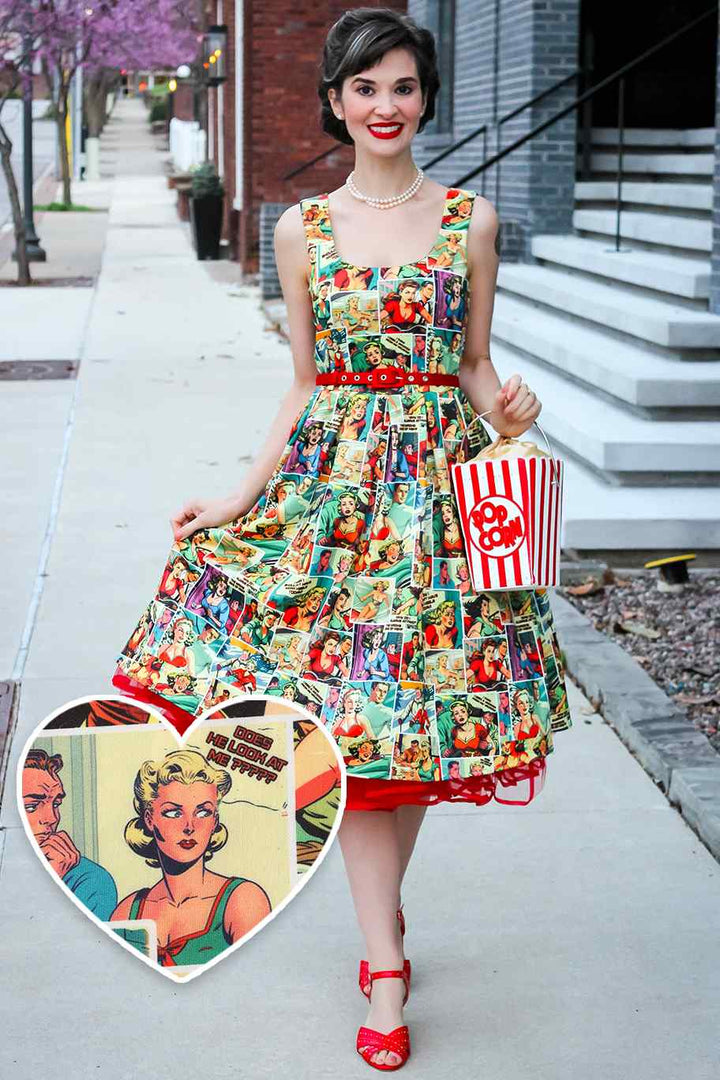 Amanda Vintage Comic Print Dress