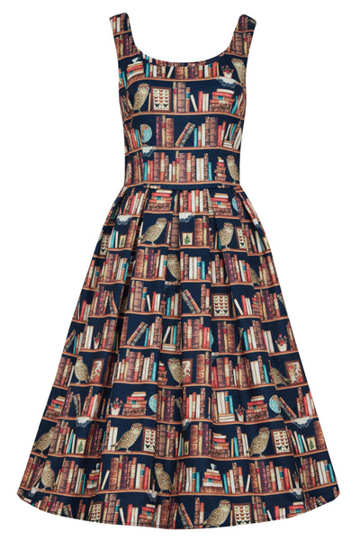 Amanda Library Book & Owl Print Swing Dress front view