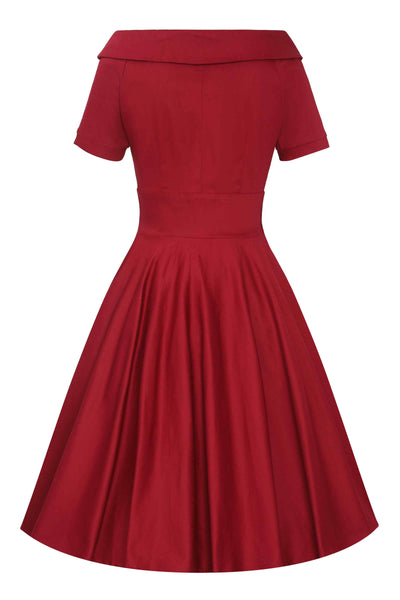 Back view of Burgundy Roll Collar Circle Dress