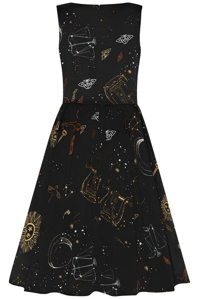 Annie Vintage Inspired Swing Dress in Black Astronomy Print