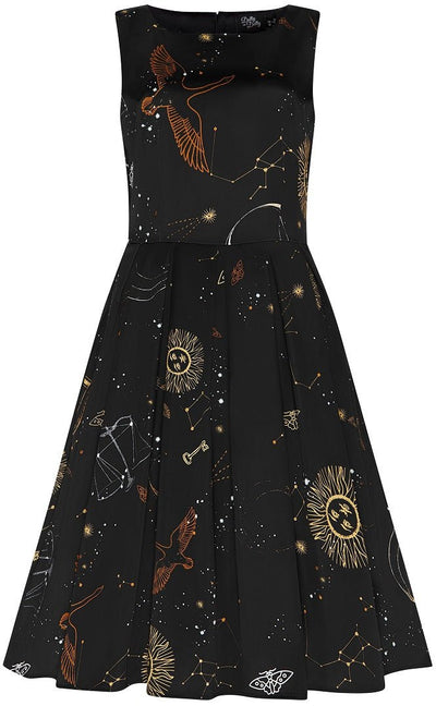 Annie Vintage Inspired Swing Dress in Black Astronomy Print