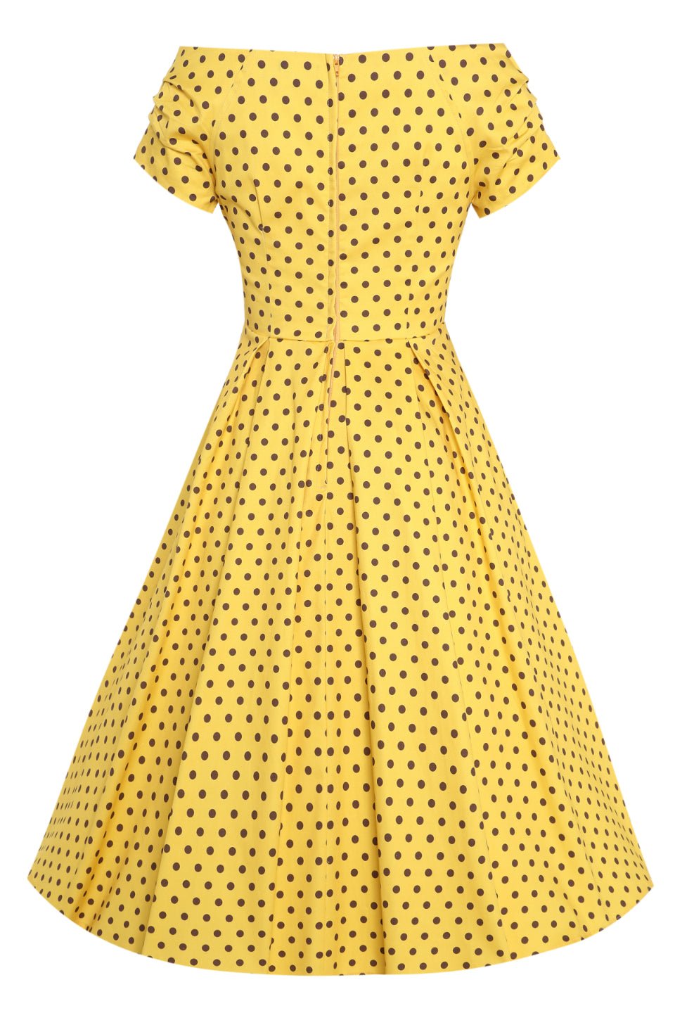 Back view of Yellow Polka Dot Off Shoulder Dress