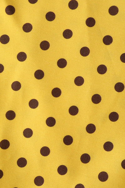 Close up view of Yellow Polka Dot Off Shoulder Dress