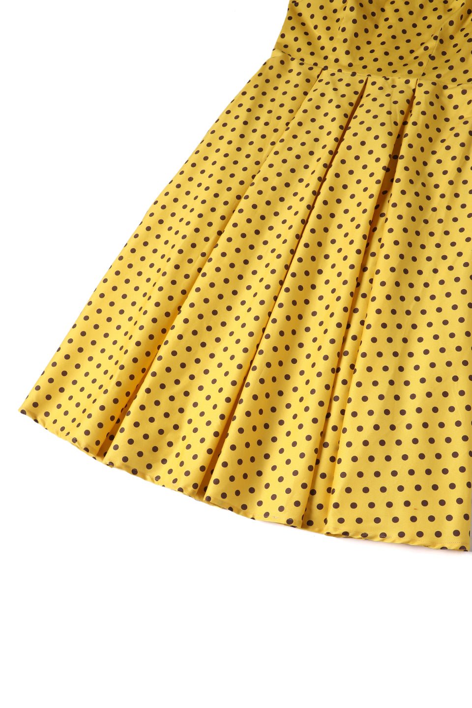 Close up view of Yellow Polka Dot Off Shoulder Dress