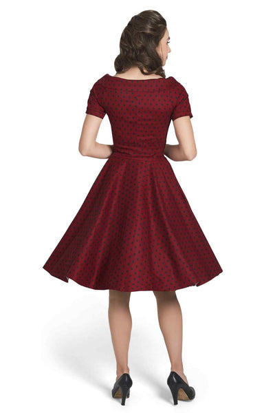 Retro Burgundy Polka Dot Swing Dress