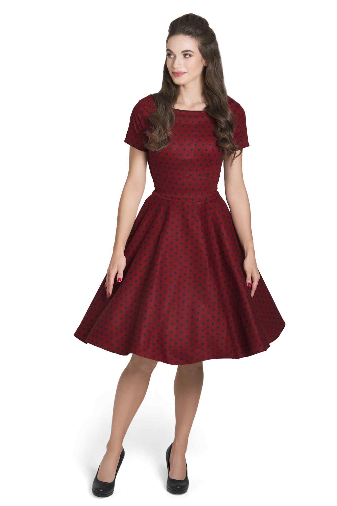 Retro Burgundy Polka Dot Swing Dress