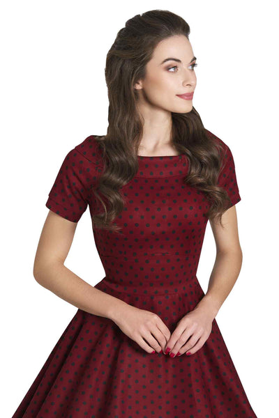 Retro Burgundy Polka Dot Swing Dress