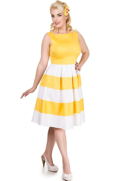 White & Yellow Striped 50s Swing Dress