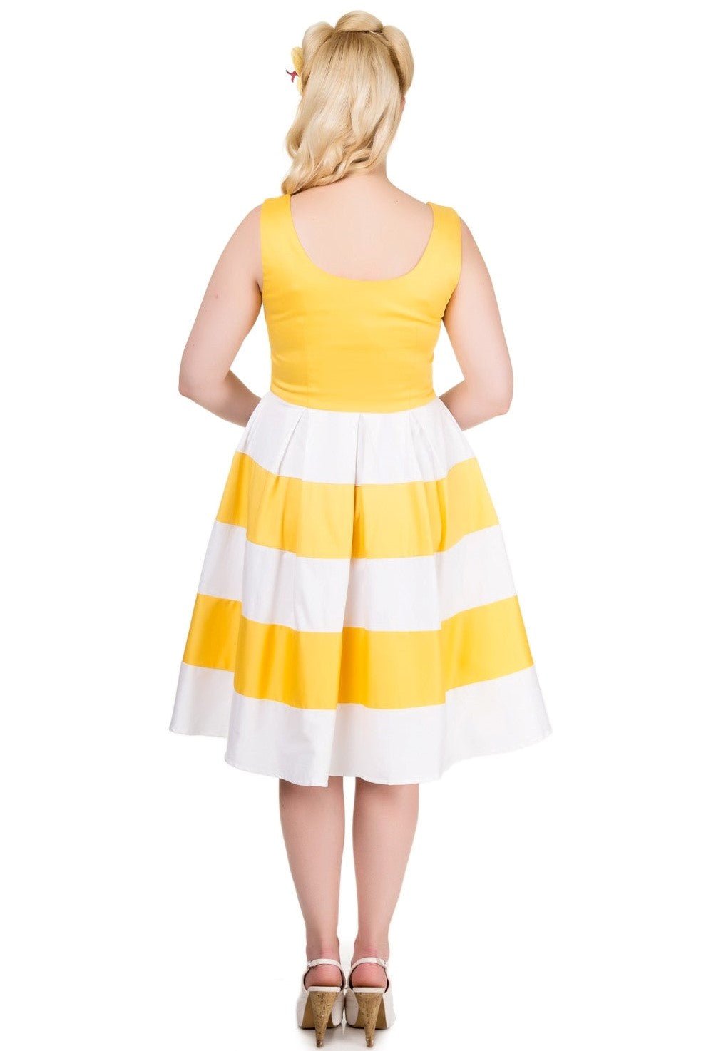 White & Yellow Striped 50s Swing Dress