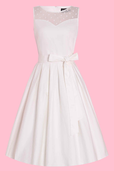 Front View of White Mesh Panel Bridal Swing Dress