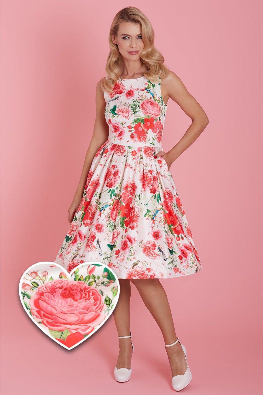 White Red Floral Swing Dress