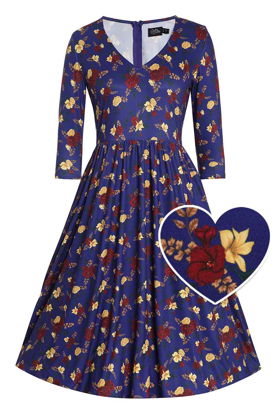 Front view of Winter Floral Flared Dress