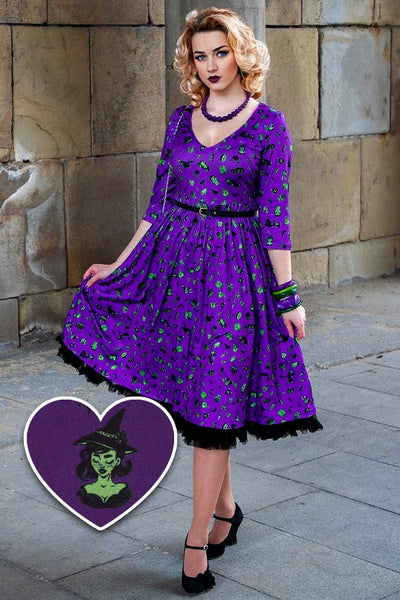 Purple Wizard & Witch Long Sleeved Dress