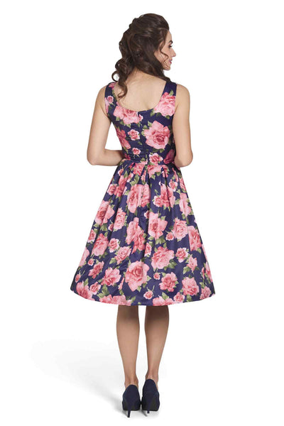 Model wearing Blue & Pink Roses Swing Dress