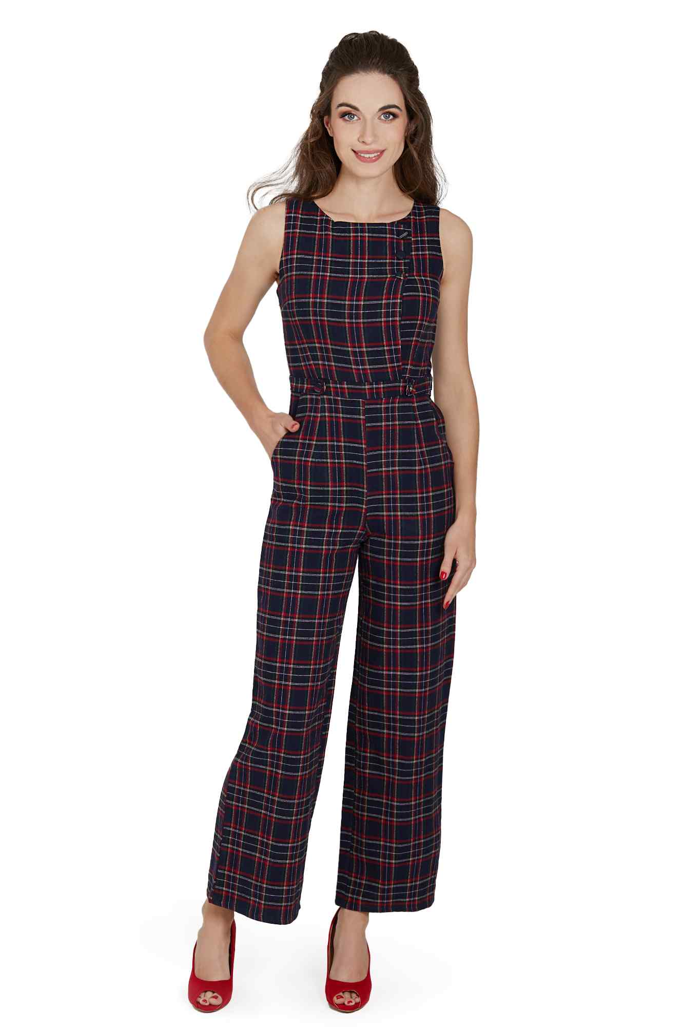 Model photo of Blue Tartan Jumpsuit