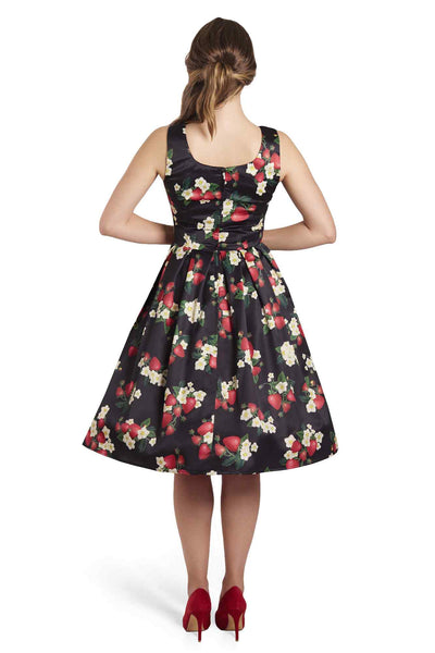 Model wearing Black Strawberry Swing Dress