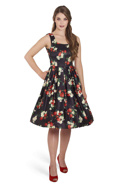 Model wearing Black Strawberry Swing Dress