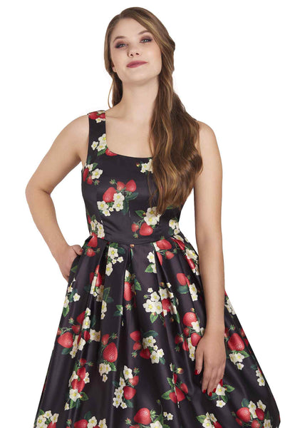 Model wearing Black Strawberry Swing Dress