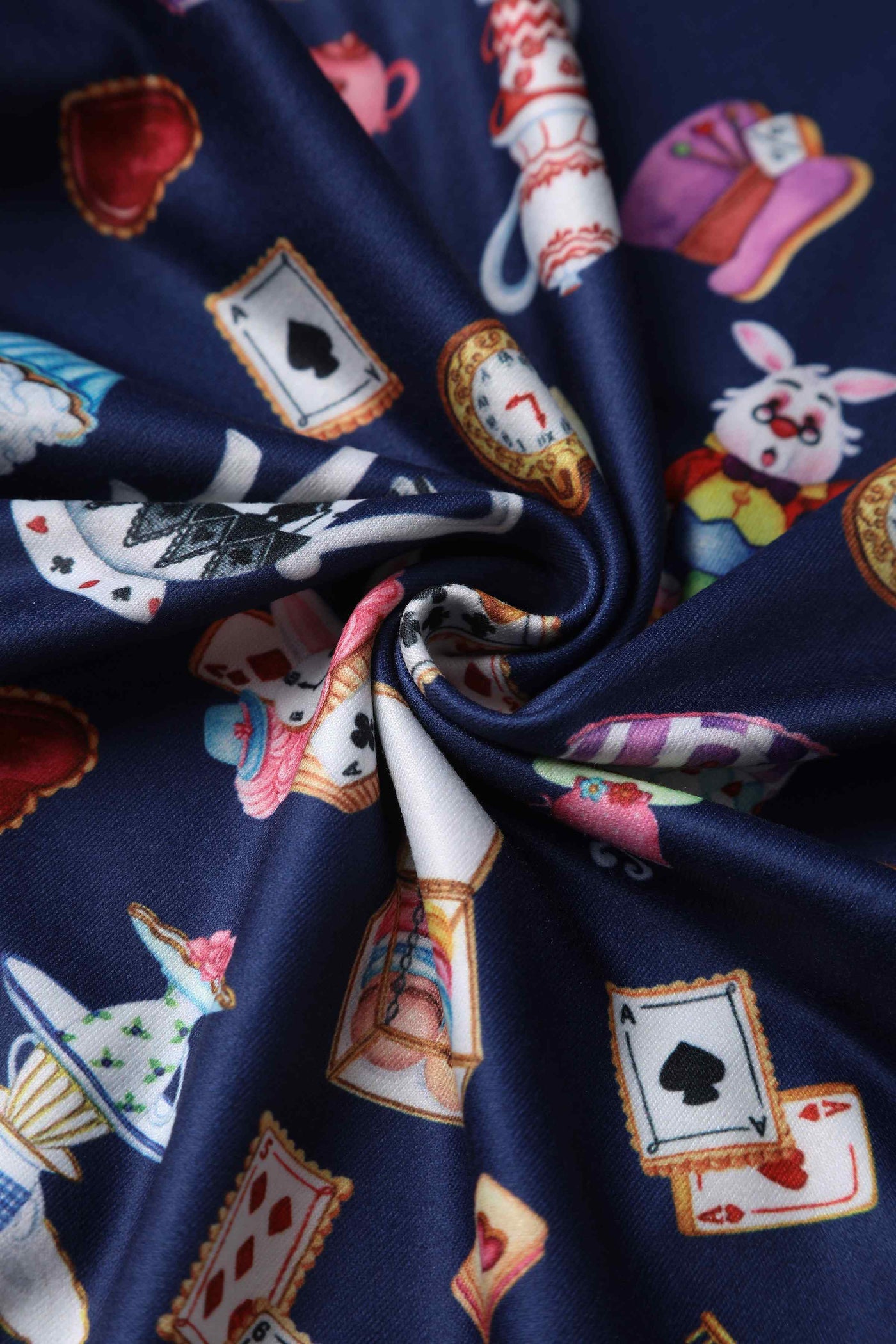 Close up view of Blue Wonderland Petal Sleeved Flared Tea Dress