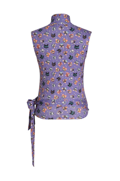 Back View of Wrap Around Cat Top in Purple