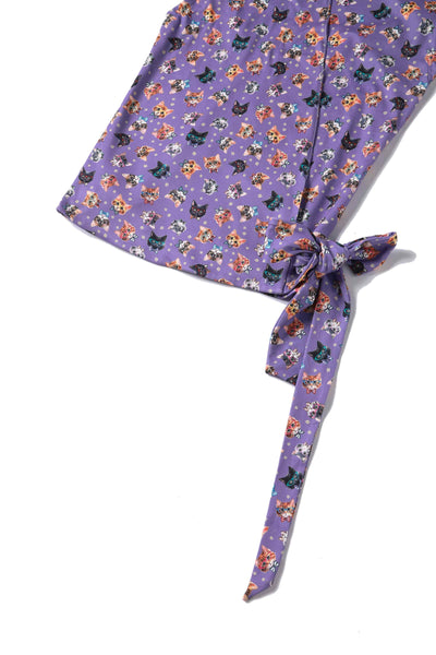 Close up View of Wrap Around Cat Top in Purple