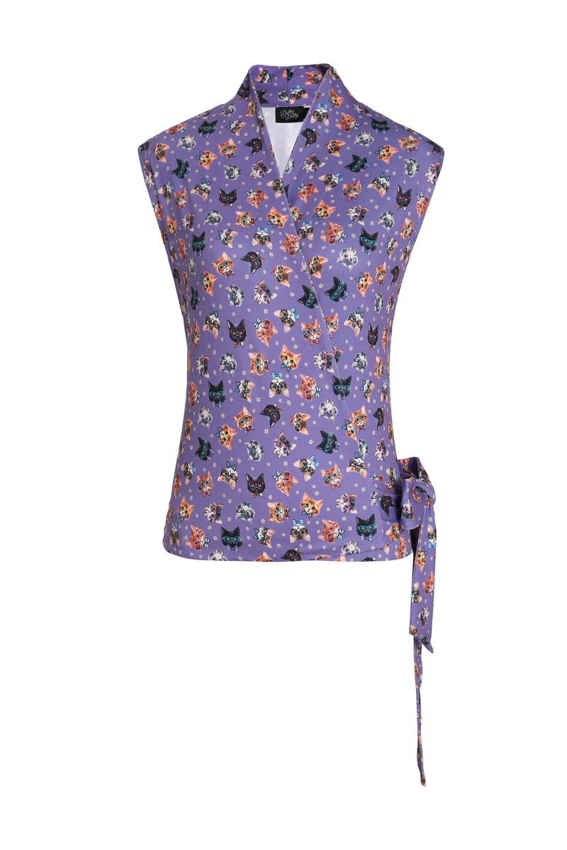 Front View of Wrap Around Cat Top in Purple