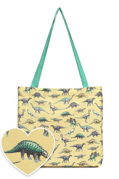 Yellow Antique Dinosaur Print Canvas Bag