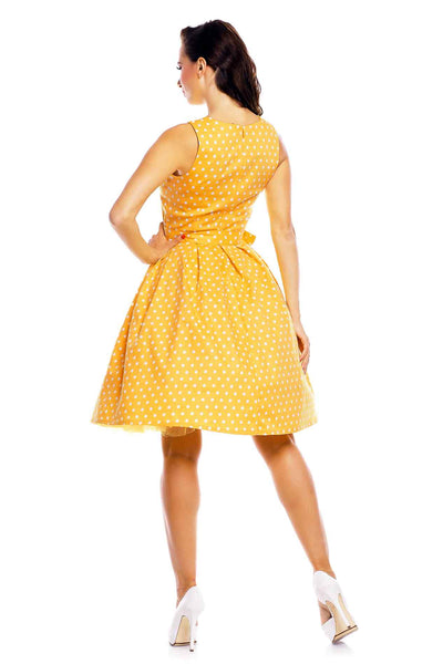 Back view of Yellow Polka Dot Flared Dress