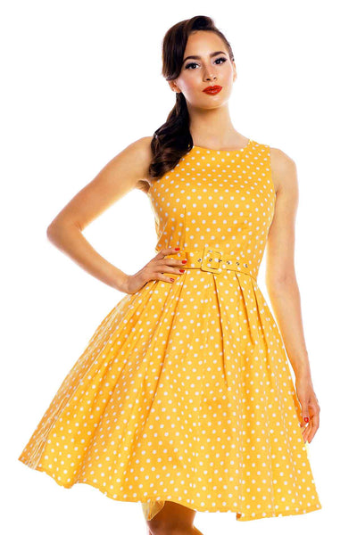 Front view of Yellow Polka Dot Flared Dress