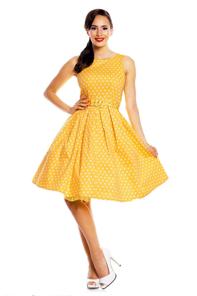 A model wearing Yellow Polka Dot Flared Dress