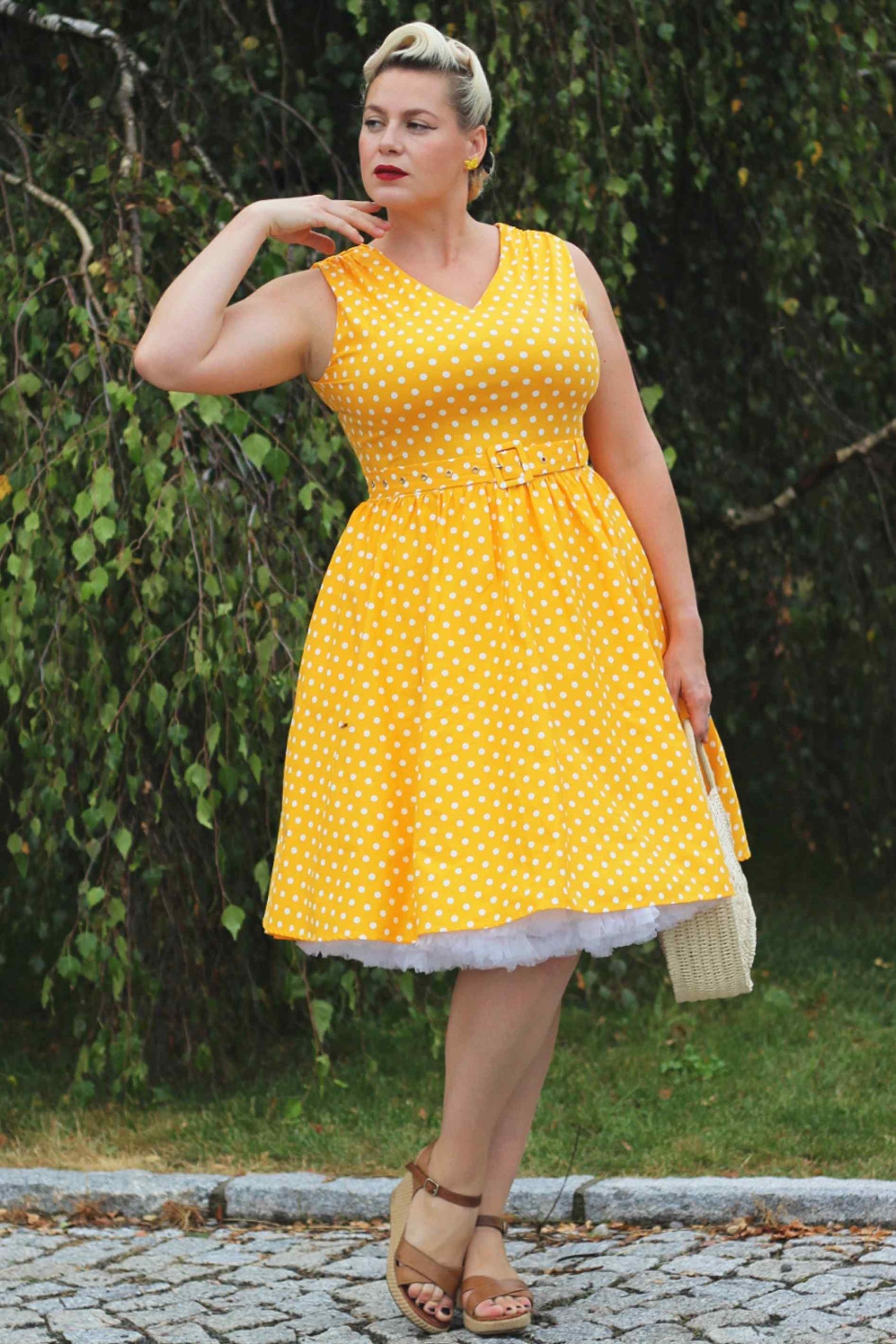 Wendy Yellow Polka Dot Swing Dress 8