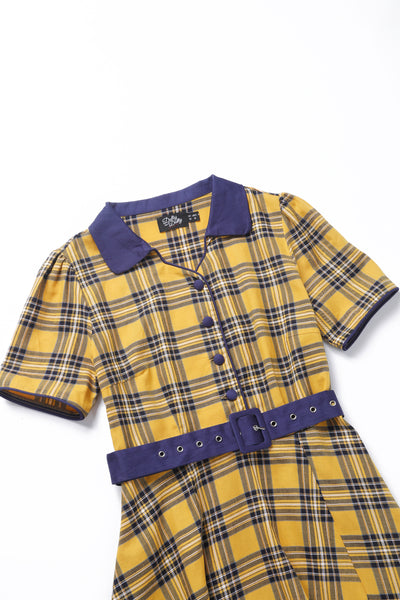 Close up view of Yellow Tartan Shirt Dress