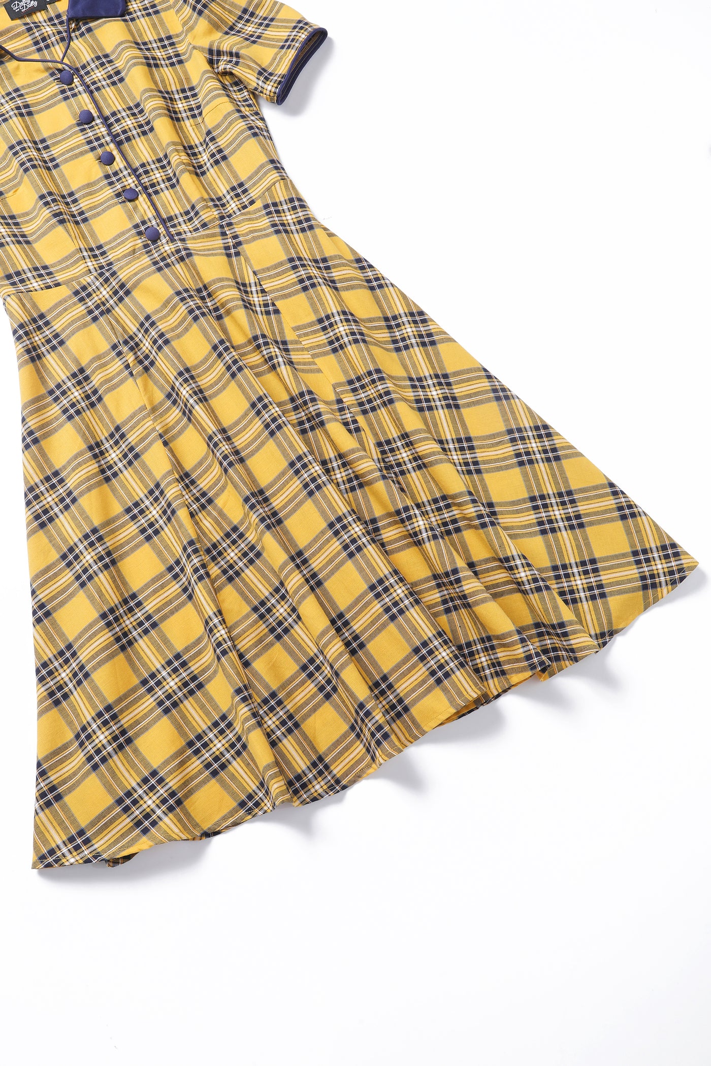 Close up view of Yellow Tartan Shirt Dress