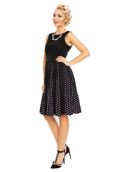 Judith Retro Pleated Black Dress With Polka Dots