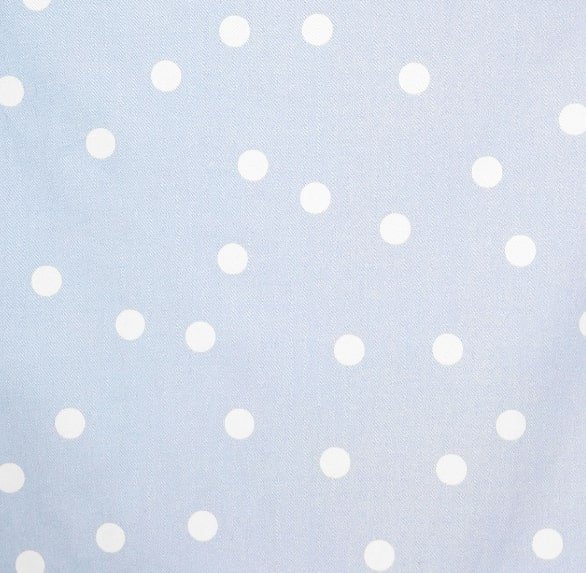 Lily Off-Shoulder Polka Dot Evening Dress in Baby Blue/White