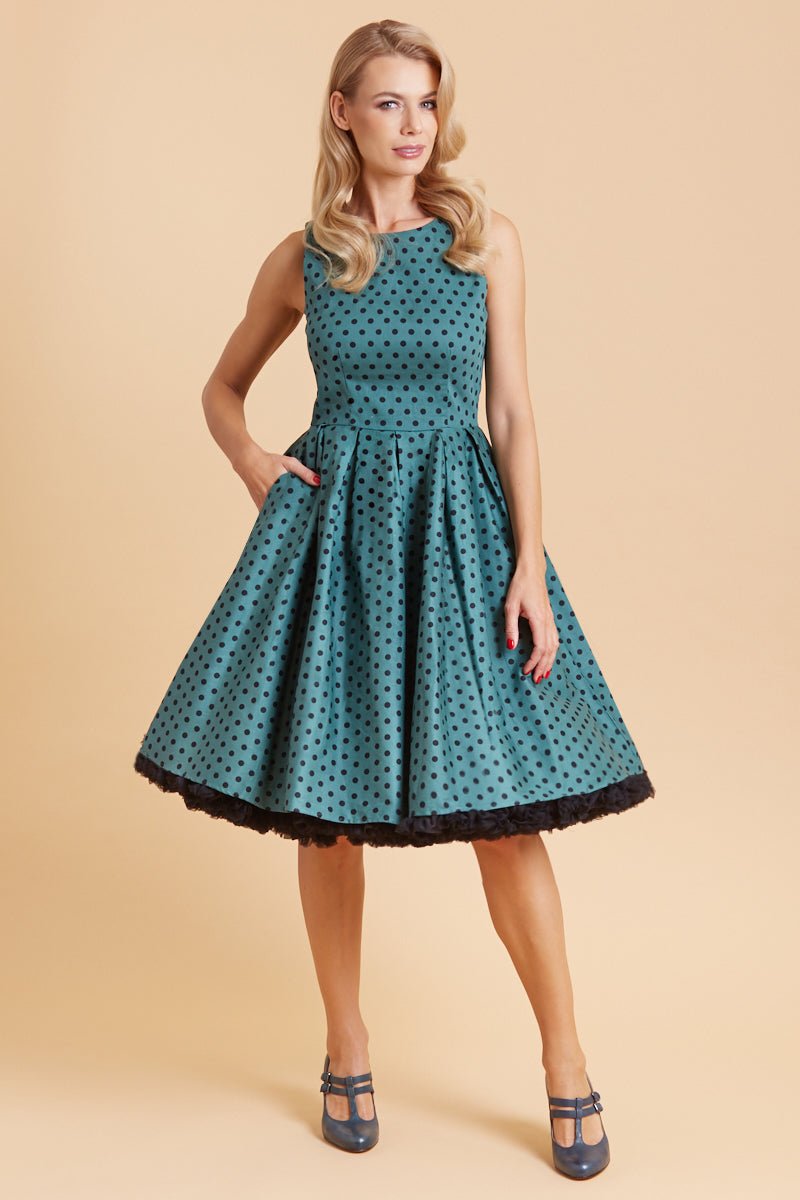 Retro Green & Black Polka Dot Swing Dress 