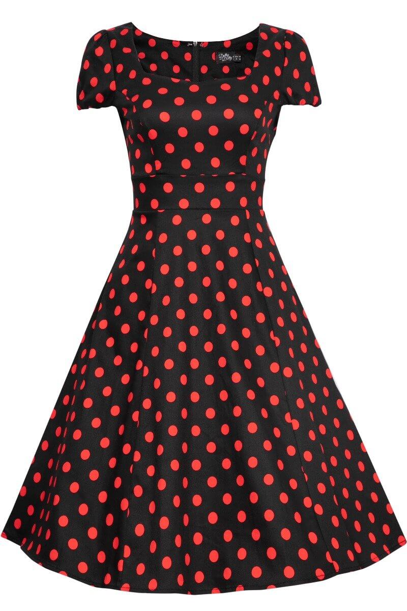 Claudia 50's Black/Red Polka Dot Dress by Dolly and Dotty
