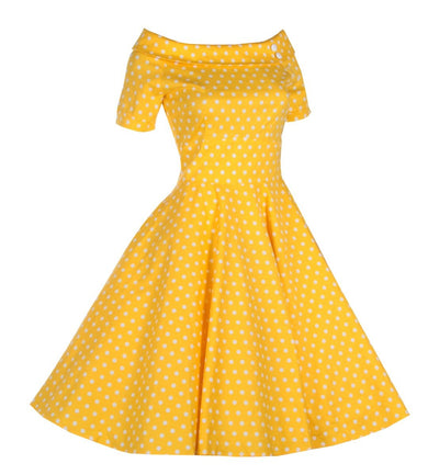 Woman's Retro Yellow Polka Dot Swing Dress