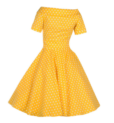 Woman's Retro Yellow Polka Dot Swing Dress