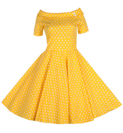 Woman's Retro Yellow Polka Dot Swing Dress